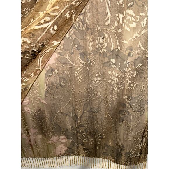 Georgiou Beaded Fringe velvet silk burnout Shawl Scarf 100% Silk 83” X 22” Brown - Picture 7 of 7